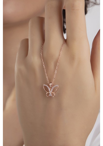 Kadın Orjinal 925 Ayar Gümüş Zirkon Taşlı Kelebek Model Kolye fiyatları