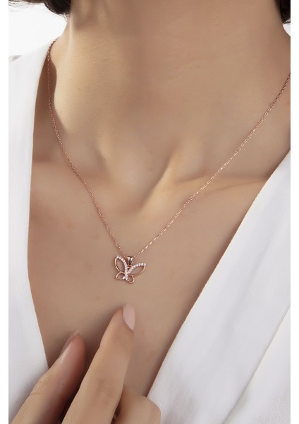 Kadın Orjinal 925 Ayar Gümüş Zirkon Taşlı Kelebek Model Kolye modelleri