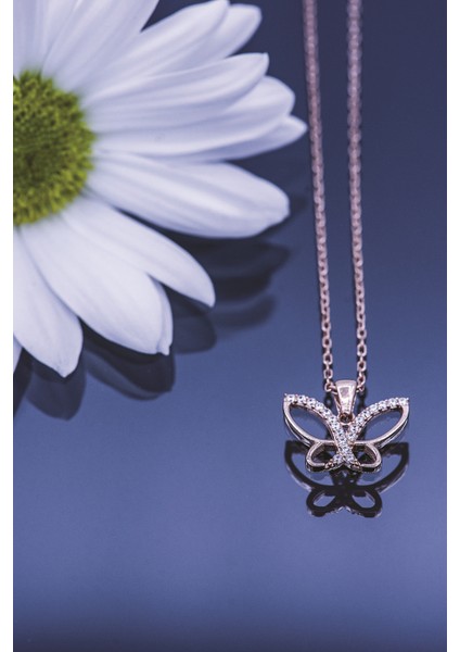 Kadın Orjinal 925 Ayar Gümüş Zirkon Taşlı Kelebek Model Kolye fırsatları