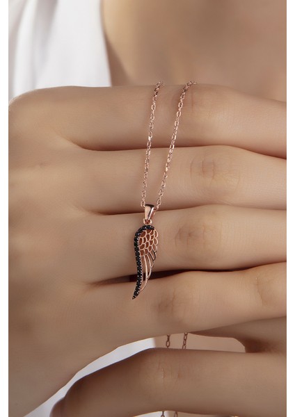 Kadın Orjinal 925 Ayar Gümüş Zirkon Taşlı Melek Kanat Model Kolye