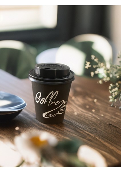 Kapaklı Karton Bardak 8 Oz 200 Adet Coffee Baskılı