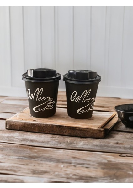 Kapaklı Karton Bardak 8 Oz 200 Adet Coffee Baskılı