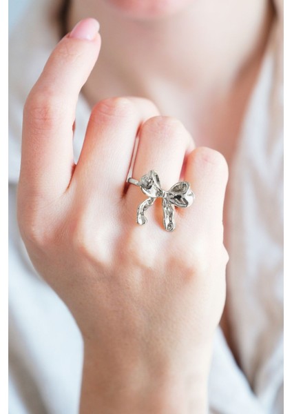 Gümüş Kaplama Ayarlanabilir Fiyonk Yüzük