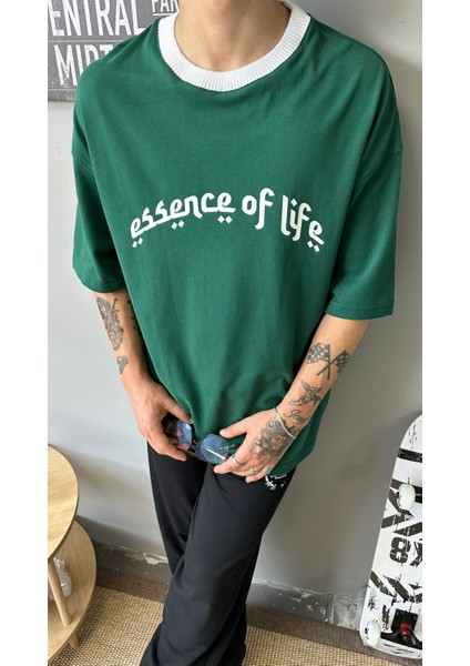 Essence Of Life Ön Yazılı Oversize T-Shirt  Yeşil