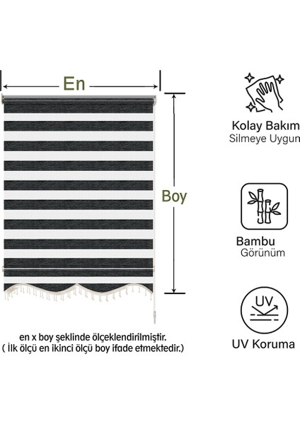 Soft Bamboo Siyah Gri Kırçıllı Zebra Perde ( Etek Boncuklu ) modelleri