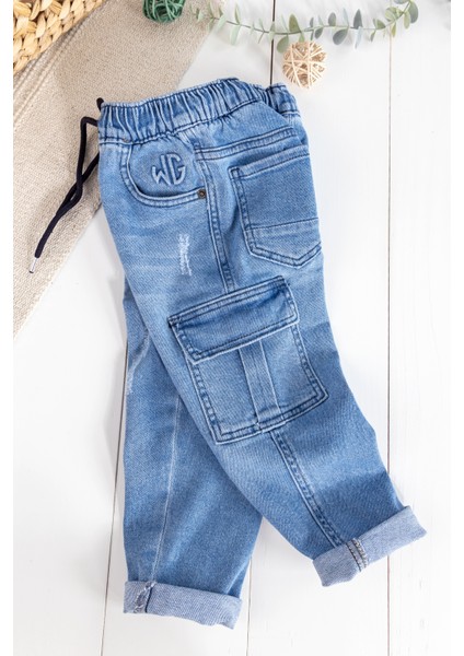 Kargo Cepli Denim Kumaş Beli Lastikli Erkek Çocuk Kot Pantolon fiyatları