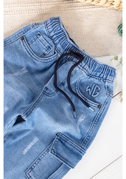 Kargo Cepli Denim Kumaş Beli Lastikli Erkek Çocuk Kot Pantolon fırsatları