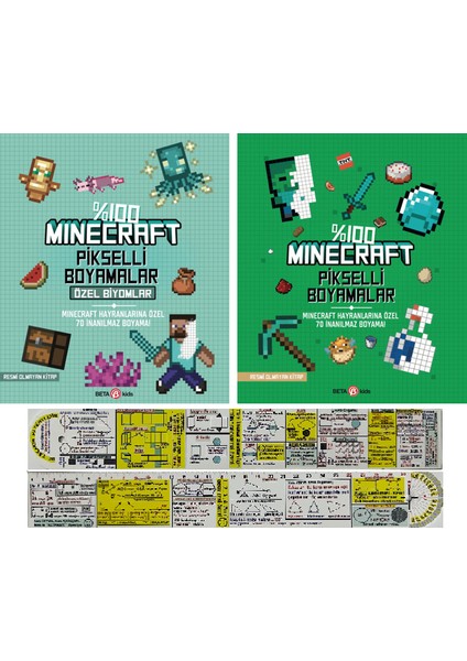 Minecraft Pikselli Boyamalar 2 Kitap - Matematik Öğreten Cetvel