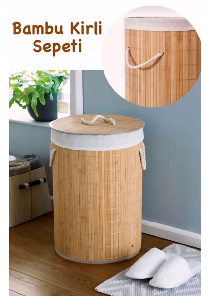 Katlanabilir Bambu Çamaşır Sepeti Yuvarlak 35X57 cm Banyo Çamaşır Kirli Sepeti Çok Amaçlı Hasır Düzenleme Oyuncak Sepeti