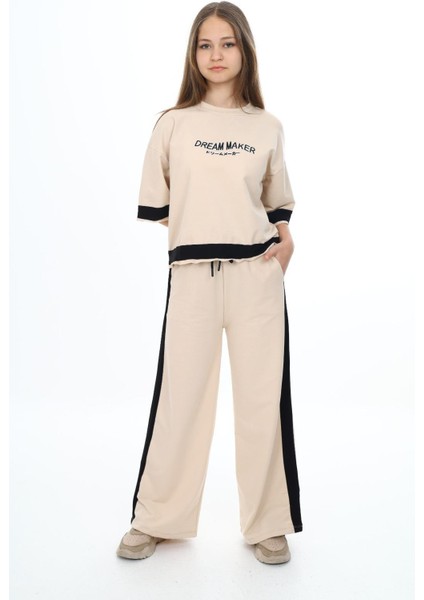 Kız Çocuk %100 Pamuk Oversize Yarım Kol Alt-Üst Eşofman TAKIM-AÜT-0018