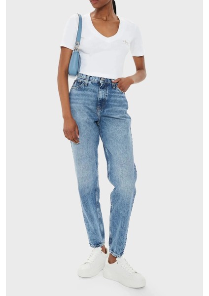 Calvin Klein kadın Pamuklu Yüksek Bel Mom Jeans