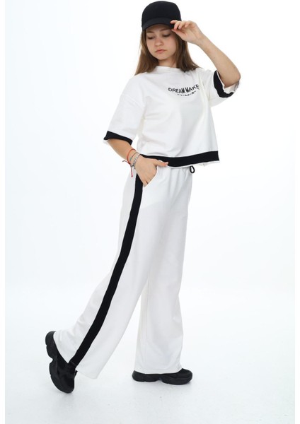 Kız Çocuk %100 Pamuk Oversize Yarım Kol Alt-Üst Eşofman TAKIM-AÜT-0018