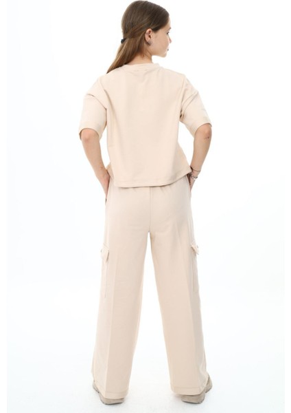 Kız Çocuk %100 Pamuk Oversize Kargo Cepli Yarım Kol Alt-Üst Eşofman TAKIM-AÜT-0017 modelleri