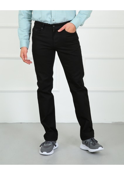 Mılano 702-01 Rahat Kalıp Düz Paça Erkek Kot Pantolon Siyah