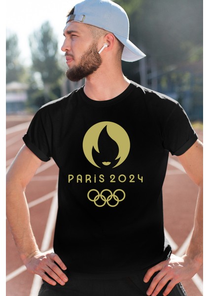 Paris Olimpiyatlar Siyah Kısa Kollu Erkek T-Shirt
