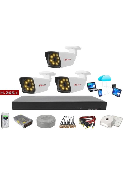 Yıldırımgroup 3'lü 5mp LENSLI+H265 Kayıt Cihazı Full Paket
