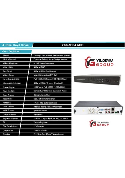 Yıldırımgroup 3'lü 5mp LENSLI+H265 Kayıt Cihazı Full Paket fiyatları