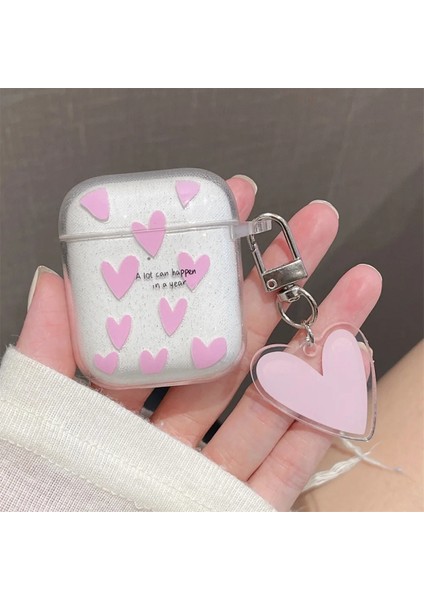 Air Pods 1.ve 2.nesil Uyumlu Pembe Minik Kalpli Kılıf Koruma