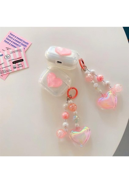 Air Pods 3.nesil Uyumlu Pembe Kalp Desenli Charmlı Kılıf Koruma