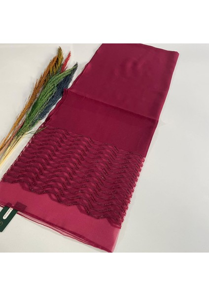 Ipeksi Tül Jakar Şal Bordo JSK0214