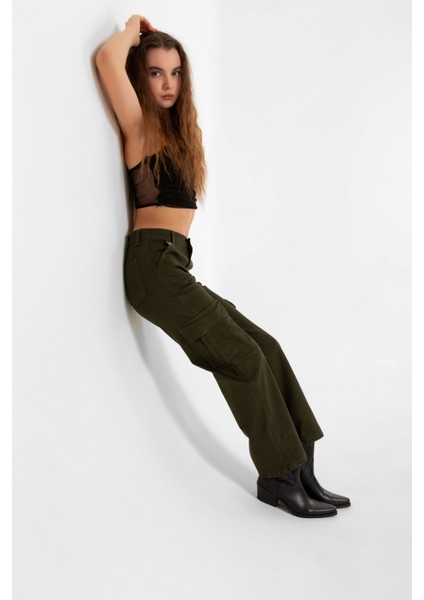 Pamuklu Esnek Kumaş Palazzo Wide Leg Yüksek Bel Kadın Kargo Cep Pantolon @floransa modelleri