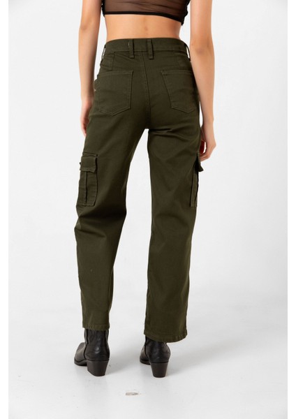 Pamuklu Esnek Kumaş Palazzo Wide Leg Yüksek Bel Kadın Kargo Cep Pantolon @floransa indirimleri