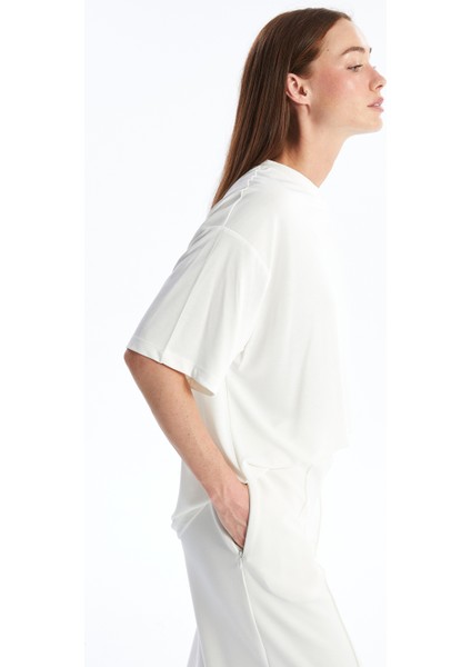 Pau - Modal Kumaş Düz Oversize Tshirt- Ekru modelleri