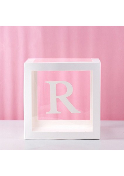 R Harfli Beyaz Şeffaf Balon Kutusu 25X25 cm