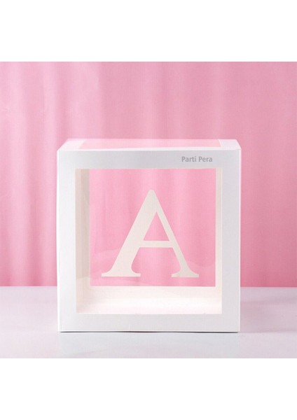 A Harfli Beyaz Şeffaf Balon Kutusu 25X25 cm