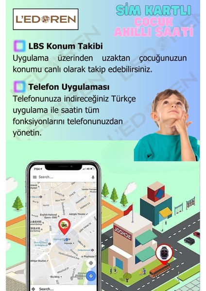 Akıllı Çocuk Saati Uyumlu Sim Kartlı ve Gps Konum Özellikli Kayıtlı Sesli Görüşme Canlı Takip