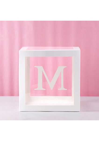 M Harfli Beyaz Şeffaf Balon Kutusu 25X25 cm
