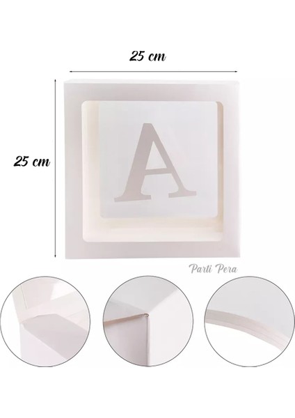 M Harfli Beyaz Şeffaf Balon Kutusu 25X25 cm fiyatları