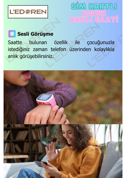 Akıllı Çocuk Saati Uyumlu Sim Kartlı ve Gps Konum Özellikli Kayıtlı Sesli  Görüşme Canlı Takip