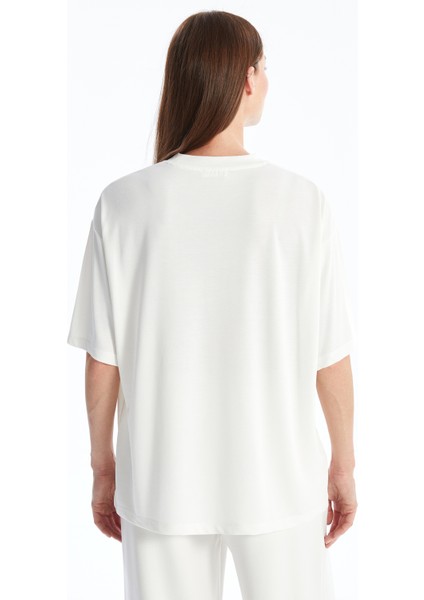 Pau - Modal Kumaş Düz Oversize Tshirt- Ekru indirimleri