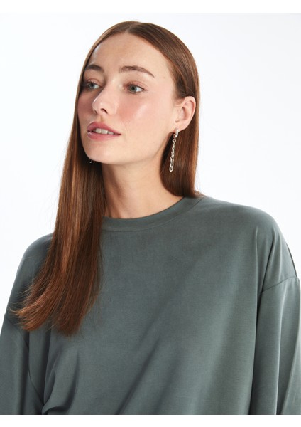 Pau - Modal Kumaş Düz Oversize T-Shirt - Haki