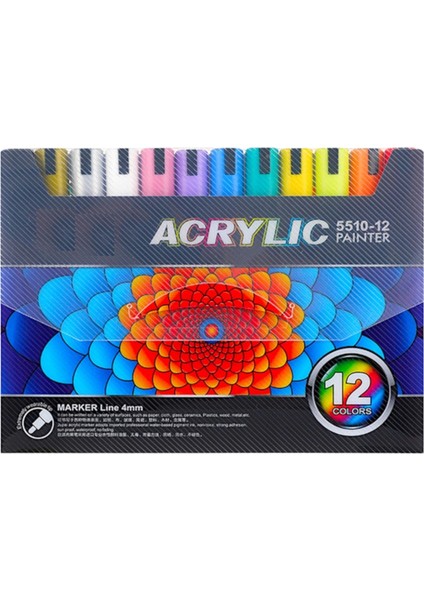 Akrilik Kalem 4 mm Uç 12 Renk Set