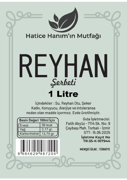 - Ev Yapımı Reyhan Şerbeti Fresh Katkısız 1 Litre