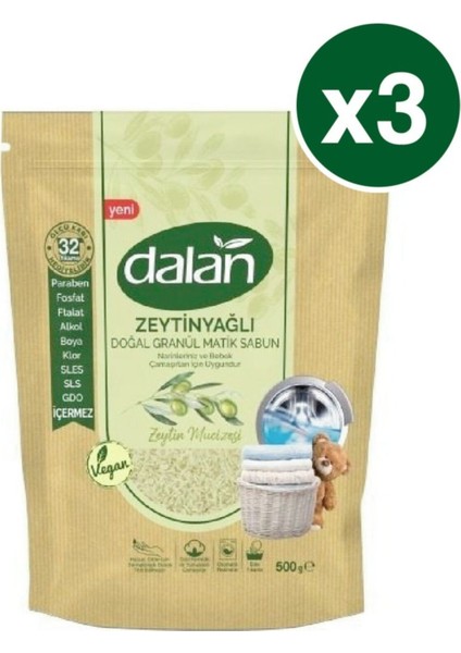 Doğal Zeytinyağlı Granül Sabun Bebek Deterjanı 500 gr x 3 Adet