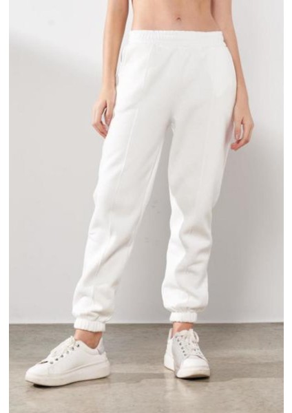 Perfect Önden Dikişli Cepli Ekru Jogger