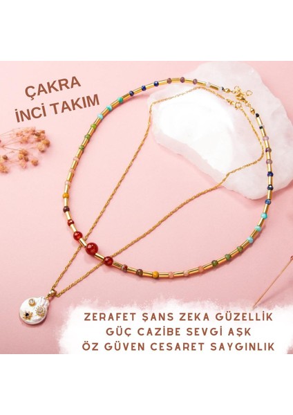 Gizemli Doğaltaş Inci Çakra Kolye Takımı Zerafet Güzellik Yıldız Düşüklüğü Güç Cesaret Sevgi Aşk Kariyer (Zincir Uzunluğu 44/46 Cm) Ay Taşı Akik Jasper Amazonit Lapis Güneş Taşı Hematit