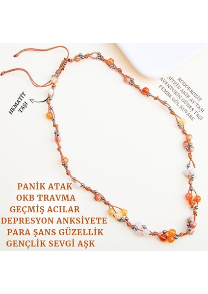 Kolye (6 Mm) Panik Atak Okb Düşük Yıldız Sevgi Aşk Para Şans Ay/güneş/pembe Kuvars/sitrin/akik/rodokrozit Taşı