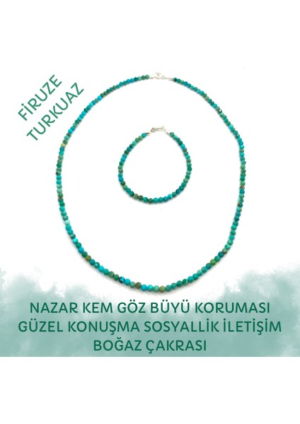 Firuze Turkuaz 3-4 mm Kolye Bileklik Takım Nazar Iletişim Sosyallik Boğaz Çakrası