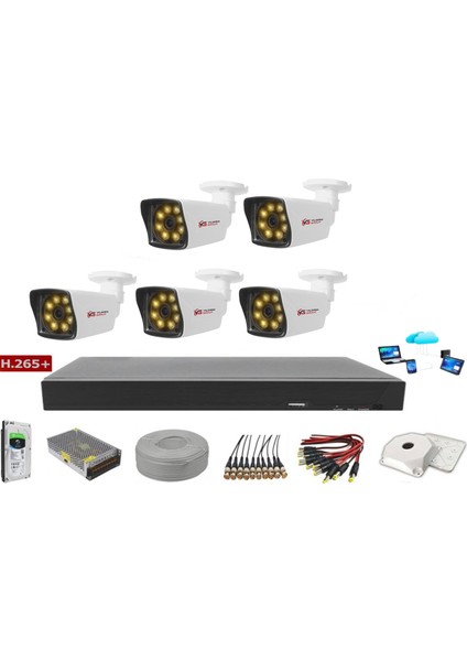 5'li 5mp Sony LENSLİ+H265 Kayıt Cihazı Full Paket