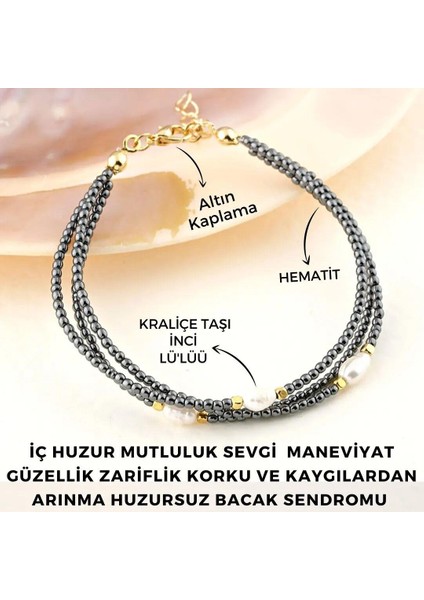 Inci/hematit Altın Kaplamalı Bileklik Zarif Zerafet Güzellik Anksiyete Huzursuz Bacak Sendromu