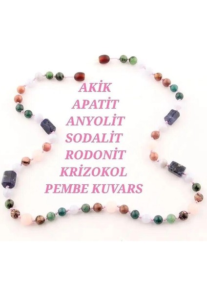 Boğa Burcu Gizemli Doğal Taş Kolye Rodonit/krizokol/pembe Kuvars/sodalit/anyolit/akik/apatit