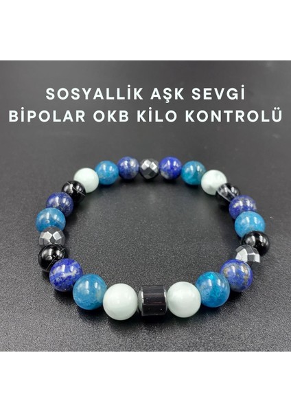 Gizemli Doğaltaş Bileklik Sosyallik Bipolar Okb Aşk Sevgi Larimar Akik Hematit Lapis Lazuli (8 Mm)