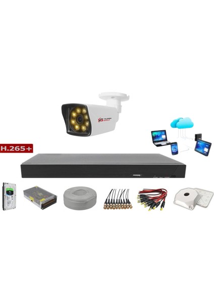 1'li 5mp Sony LENSLİ+H265 Kayıt Cihazı Full Paket