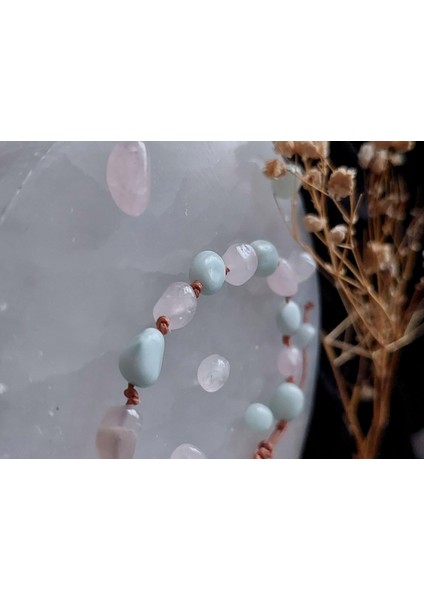 Gizemli Doğaltaş Bileklik Natural Kesim Merdiven Kapama Larimar/pembe Kuvars Aşk Sevgi Sosyallik Ruh Eşi Güzellik Güç Gençlik fiyatları