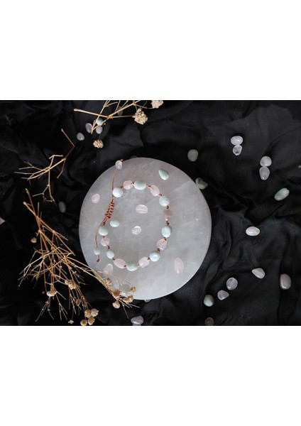 Gizemli Doğaltaş Bileklik Natural Kesim Merdiven Kapama Larimar/pembe Kuvars Aşk Sevgi Sosyallik Ruh Eşi Güzellik Güç Gençlik fırsatları