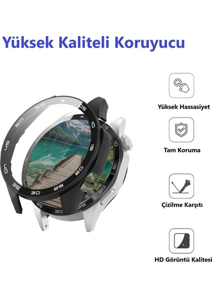 Huawei Watch Gt4 46MM İçin Ekran Koruyucu Kırılmaz Cam ve Tam Kaplayan Kasa Koruyucu Kılıf